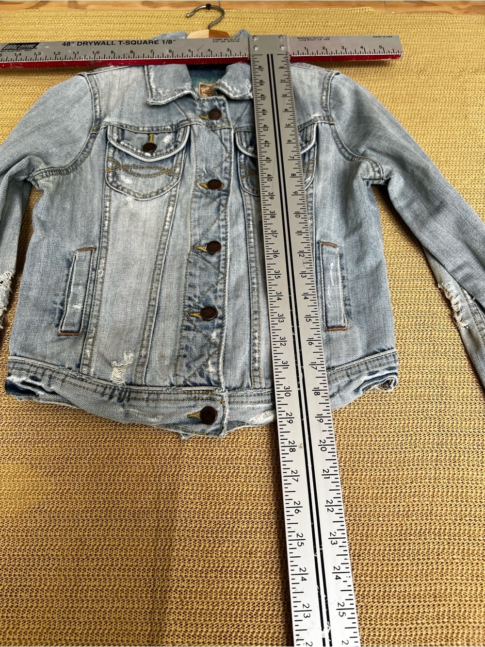 Abercrombie & Fitch Light Blue Distressed Denim Jacket 100% cotton - Picture 6 of 9